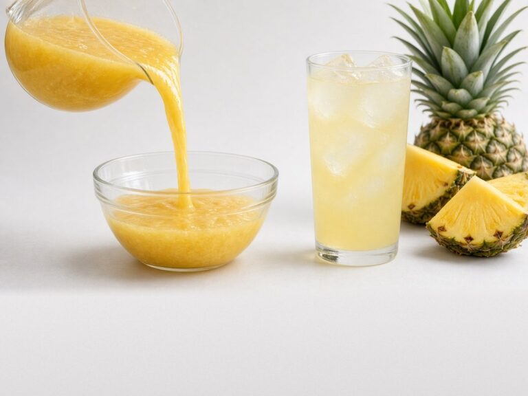 Illustrative image: frozen pineapple pulp, pourable, diluted as a drink