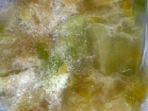Frozen seasoned kohlrabi in a vacuum-sealed bag