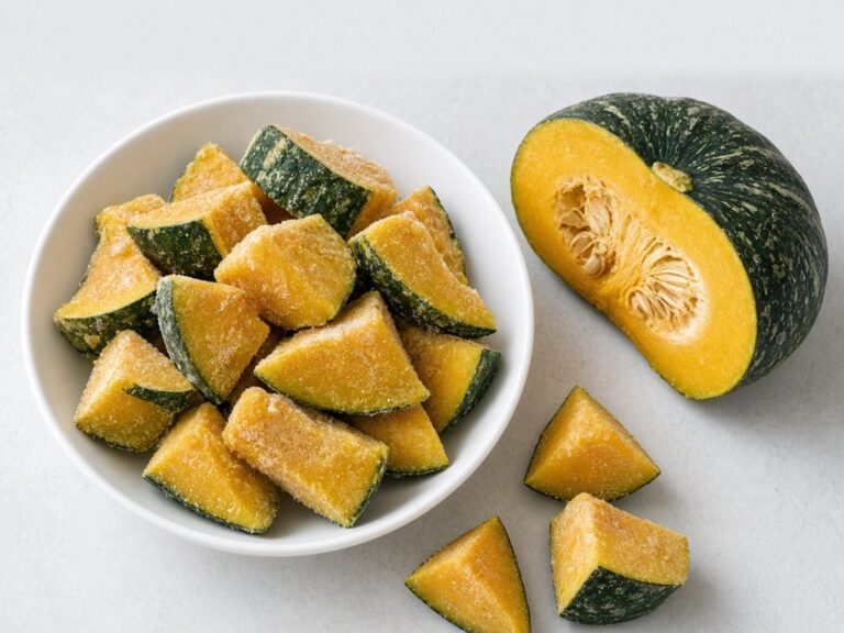Illustrative image: IQF frozen Ebisu pumpkin chunks, irregular cut