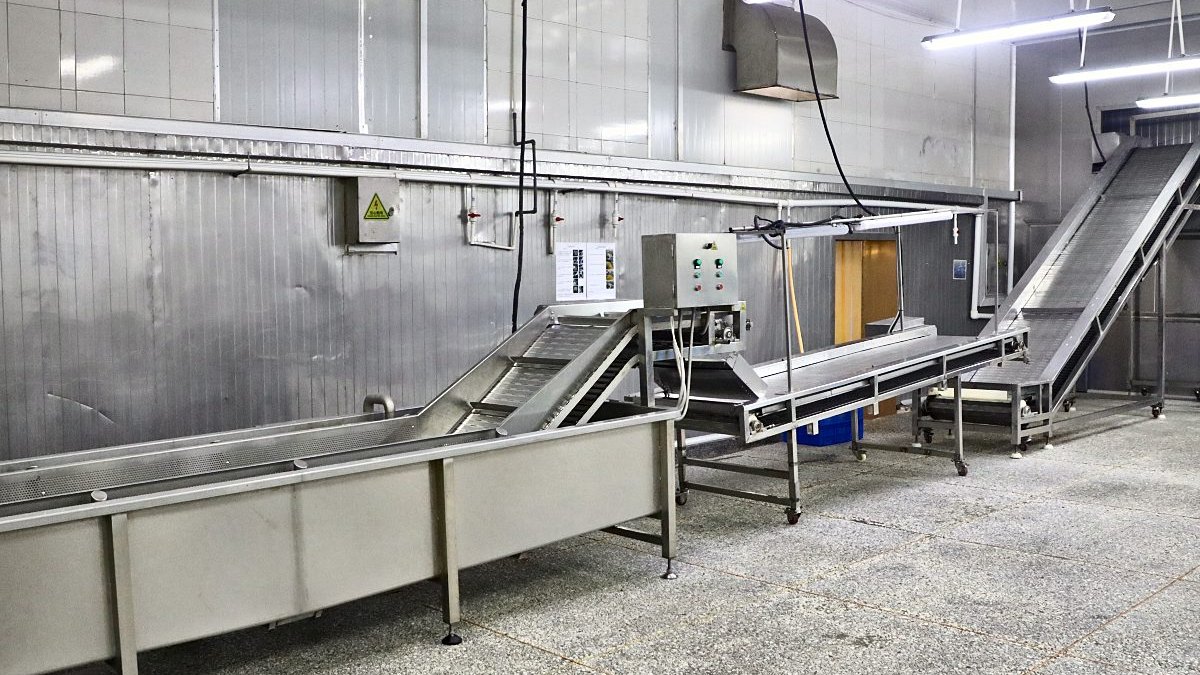 Stainless steel washing and conveying line in the workshop